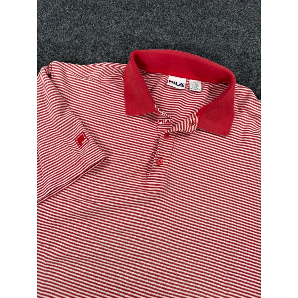 VTG 90s FILA Made USA Red White Striped Polo Shirt XL Embroidered Logo